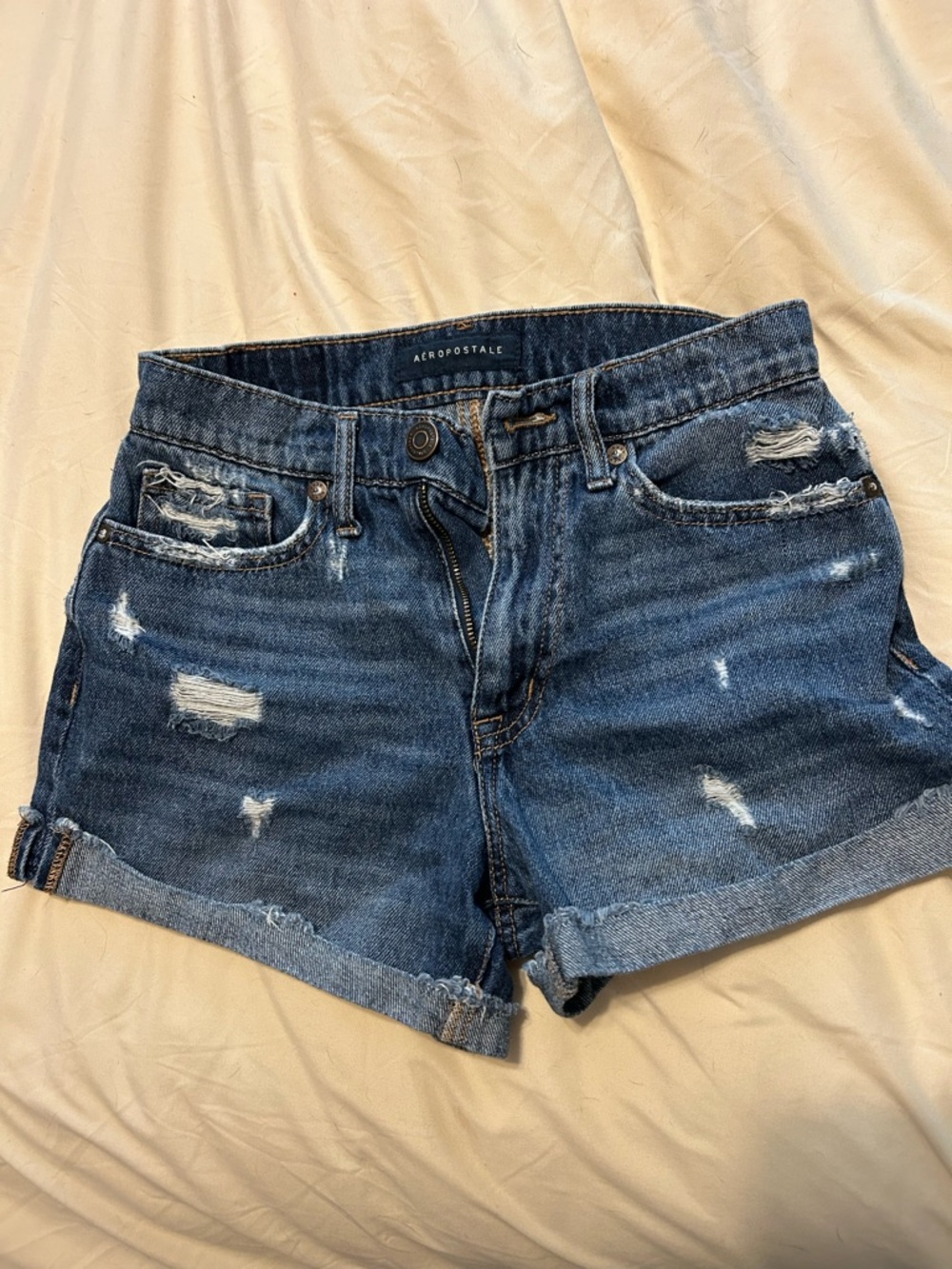 Aeropostale Distressed Dark Blue Denim Jean Shorts